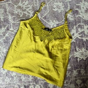 Missguided Green Yellow Satin Tank / Blouse - Size 6 - Medium